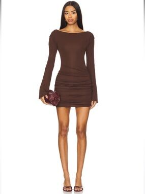NWT! Lovers and Friends x Emily Gemma Quinn Mini Dress in Chocolate Brown